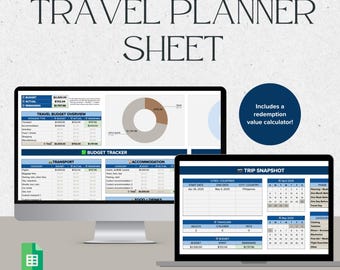 Travel Planner Google Sheets Blue | Travel Itinerary Planner | Travel Budget Tracker | Travel Templates | Trip Organizer | Trip Planner