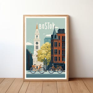 Boston reisposter, print skyline stad, retro Amerikaanse stad muurkunst, reiziger verjaardag kerstcadeau, slaapkamer thuiskantoor decor, USTV3