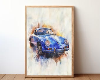 affiche vintage Porsche 356, impression Porsche, art mural voiture classique, décoration voiture de sport, art mural garage, portrait Porsche rétro, PRSH38