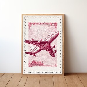 Vintage Jetliner Stamp Poster, Retro Airplane Wall Art, Travel Airmail Decor, Aviation Lover Print, Classic Flight Illustration, STP13