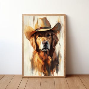 Cowboy Dog Wall Art, Western Dog Print, Rustic Farmhouse Decor, Funny Dog Painting, Western Pet Artwork, Dog Lover Gift, Dog Poster, DOG31