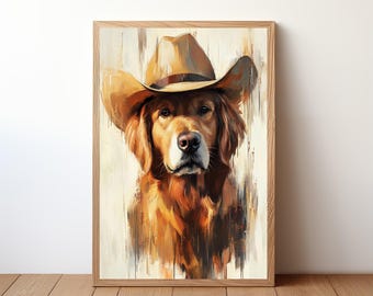 Cowboy Dog Wall Art, Western Dog Print, Rustic Farmhouse Decor, Funny Dog Painting, Western Pet Artwork, Dog Lover Gift, Dog Poster, DOG31