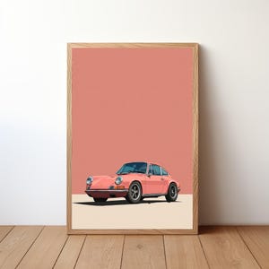 Vintage Pink Porsche 911 Poster, Porsche Print, Classic Car Wall Art, Sports Car Decor, Garage Wall Art, Retro Porsche Portrait, PRSH49