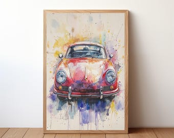 affiche vintage Porsche 356, impression Porsche, art mural voiture classique, décoration voiture de sport, art mural garage, portrait Porsche rétro, PRSH37