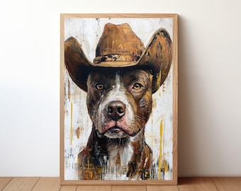 Cowboy Dog Wall Art, Western Dog Print, Rustic Farmhouse Decor, Funny Dog Painting, Western Pet Artwork, Dog Lover Gift, Dog Poster, DOG28