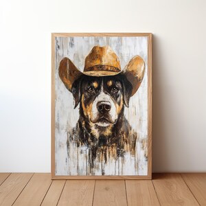 Cowboy Dog Wall Art, Western Dog Print, Rustic Farmhouse Decor, Funny Dog Painting, Western Pet Artwork, Dog Lover Gift, Dog Poster, DOG27