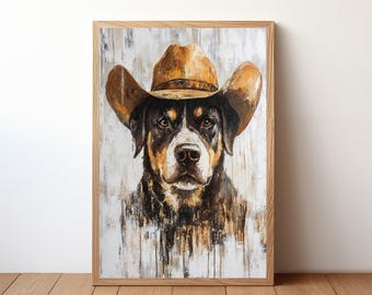 Cowboy Dog Wall Art, Western Dog Print, Rustic Farmhouse Decor, Funny Dog Painting, Western Pet Artwork, Dog Lover Gift, Dog Poster, DOG27