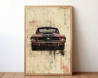 Vintage mustang Poster, Ford mustang Druck, Oldtimer Wandkunst, Muskel-Auto-Dekor, Garagenwandkunst, Retro Ford mustang, STNG12