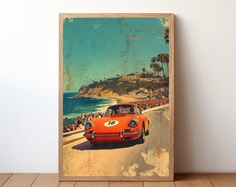 Vintage Porsche Poster, Porsche 911 Print, Classic Car Wall Art, Sports Car Decor, Garage Wall Art, Retro Porsche Portrait, Pop Art, PRSH7