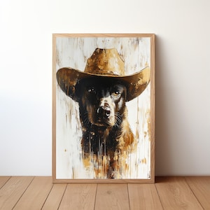 Cowboy Dog Wall Art, Western Dog Print, Rustic Farmhouse Decor, Funny Dog Painting, Western Pet Artwork, Dog Lover Gift, Dog Poster, DOG25