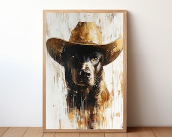 Cowboy Dog Wall Art, Western Dog Print, Rustic Farmhouse Decor, Funny Dog Painting, Western Pet Artwork, Dog Lover Gift, Dog Poster, DOG25