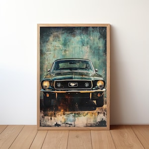 Póster de Ford Mustang vintage, impresión de Mustang, arte mural de coches clásicos, decoración de coches deportivos, arte mural de garaje, retrato de Mustang retro, STNG21