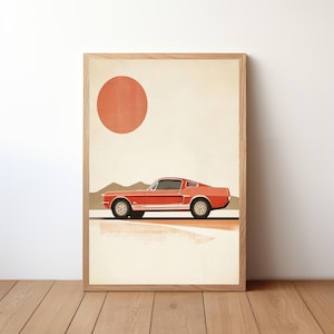 Vintage Ford Mustang Poster, Mustang Print, Classic Car Wall Art, Sports Car Decor, Garage Wall Art, Retro Mustang Portrait, STNG29