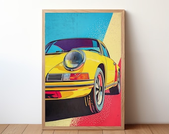 Vintage Porsche Poster, Porsche 911 Print, Classic Car Wall Art, Sports Car Decor, Garage Wall Art, Retro Porsche Portrait, Pop Art, PRSH11
