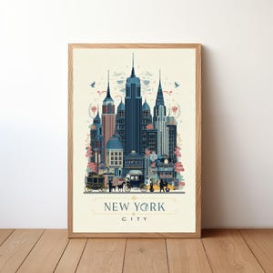New York City Travel Poster, City Skyline Print, Retro US City Wall Art, Traveler Birthday Christmas Gift, Bedroom Home Office Décor, USTV18