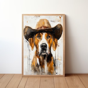 Cowboy Dog Wall Art, Western Dog Print, Rustic Farmhouse Decor, Funny Dog Painting, Western Pet Artwork, Dog Lover Gift, Dog Poster, DOG29