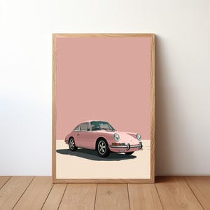 Vintage Pink Porsche 911 Poster, Porsche Print, Classic Car Wall Art, Sports Car Decor, Garage Wall Art, Retro Porsche Portrait, PRSH48