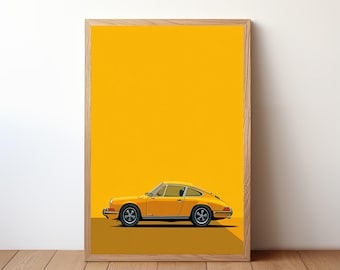 ヴィンテージイエローポルシェ911ポスター、ポルシェプリント
