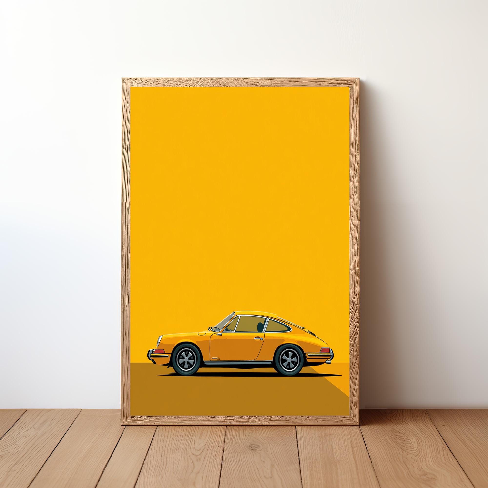 Vintage Yellow Porsche 911 Poster, Porsche Print, Classic Car Wall