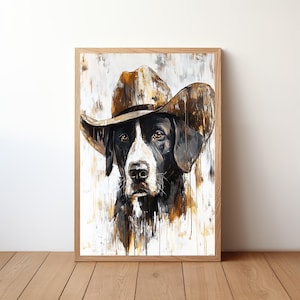 Cowboy Dog Wall Art, Western Dog Print, Rustic Farmhouse Decor, Funny Dog Painting, Western Pet Artwork, Dog Lover Gift, Dog Poster, DOG26