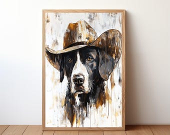 Cowboy Dog Wall Art, Western Dog Print, Rustic Farmhouse Decor, Funny Dog Painting, Western Pet Artwork, Dog Lover Gift, Dog Poster, DOG26
