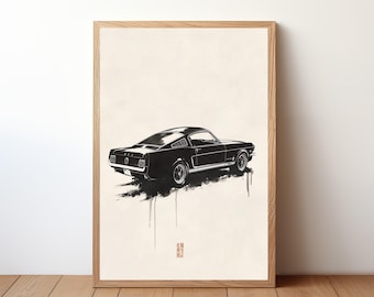 Vintage Ford mustang Poster, mustang Druck, Oldtimer-Wandkunst, Sportwagen-Dekor, Garagenwandkunst, Retro mustang Portrait, STNG14