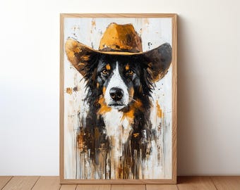 Cowboy Dog Wall Art, Western Dog Print, Rustic Farmhouse Decor, Funny Dog Painting, Western Pet Artwork, Dog Lover Gift, Dog Poster, DOG24