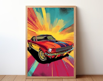 Vintage Ford mustang Poster, Ford mustang Druck, Oldtimer Wandkunst, Muskel-Auto-Dekor, Garagenwandkunst, Retro Ford mustang, STNG11