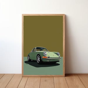 Vintage Green Porsche 911 Poster, Porsche Print, Classic Car Wall Art, Sports Car Decor, Garage Wall Art, Retro Porsche Portrait, PRSH62