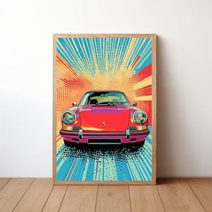 Vintage Porsche Poster, Porsche 911 Print, Classic Car Wall Art, Sports Car Decor, Garage Wall Art, Retro Porsche Portrait, Pop Art, PRSH10