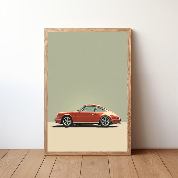 Vintage Red Porsche 911 Poster, Porsche Print, Classic Car Wall
