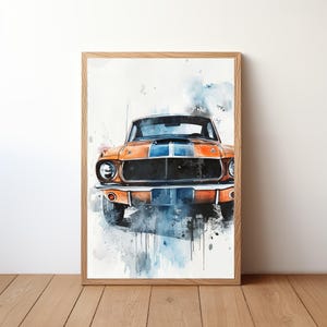 Vintage Ford Mustang Poster, Mustang Print, Classic Car Wall Art, Sports Car Decor, Garage Wall Art, Retro Mustang Portrait, STNG19