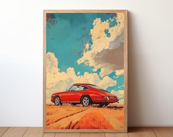 Vintage Porsche Poster, Porsche 911 Print, Classic Car Wall Art, Sports Car Decor, Garage Wall Art, Retro Porsche Portrait, Pop Art, PRSH18