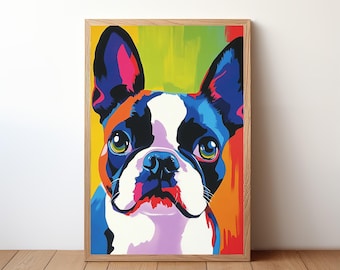 Boston Terrier Pop Art Dog Poster, Dog Wall Art, Gift for Dog Lovers, Humorous Pet Decor, Pop Art Dog Artwork, DOG6
