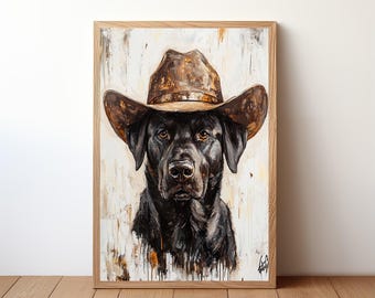 Cowboy Dog Wall Art, Western Dog Print, Rustic Farmhouse Decor, Funny Dog Painting, Western Pet Artwork, Dog Lover Gift, Dog Poster, DOG21