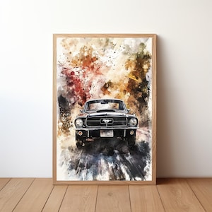 Vintage Ford Mustang Poster, Mustang Print, Classic Car Wall Art, Sports Car Decor, Garage Wall Art, Retro Mustang Portrait, STNG20