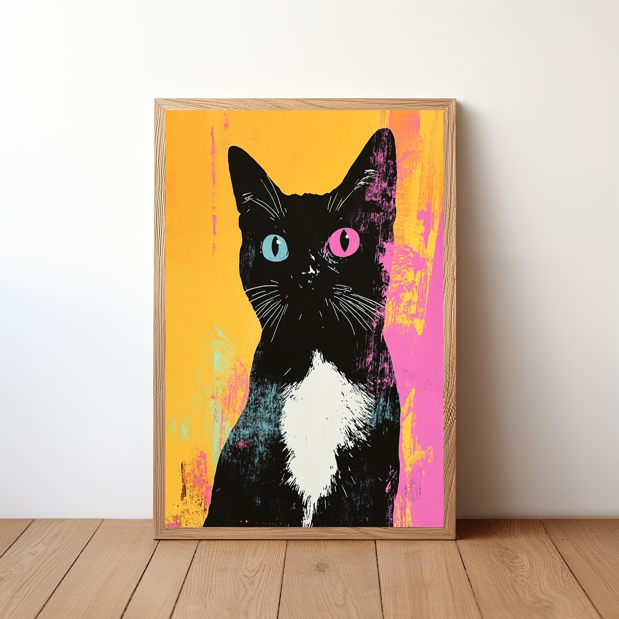 タキシード黒猫ポップアートポスター、猫の壁アート、猫好きの方への