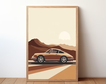 Vintage Porsche 911 Poster, Porsche Druck, Oldtimer Wandkunst, Sportwagen-Dekor, Garagenwandkunst, Retro Porsche Portrait, PRSH44