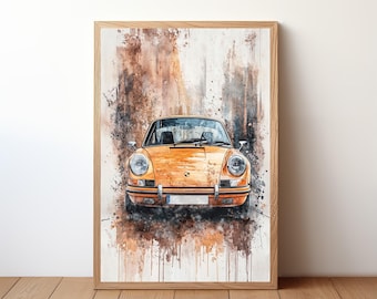 affiche vintage Porsche 911, impression Porsche, art mural voiture classique, décoration voiture de sport, art mural garage, portrait Porsche rétro, PRSH33