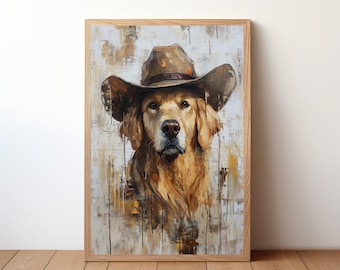 Cowboy Dog Wall Art, Western Dog Print, Rustic Farmhouse Decor, Funny Dog Painting, Western Pet Artwork, Dog Lover Gift, Dog Poster, DOG30