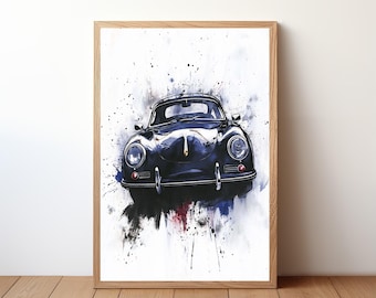 affiche vintage Porsche 356, impression Porsche, art mural voiture classique, décoration voiture de sport, art mural garage, portrait Porsche rétro, PRSH40