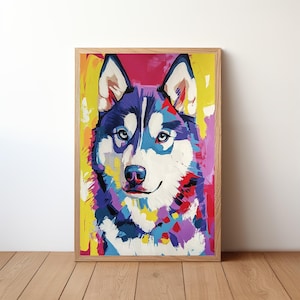Siberian Husky Pop Art Hunde Poster, Hunde Wandkunst, Geschenk für Hundeliebhaber, Humorvolles Haustier Dekor, Pop Art Hunde Zeichnung, DOG15