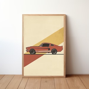 Póster de Ford Mustang vintage, impresión de Mustang, arte mural de coches clásicos, decoración de coches deportivos, arte mural de garaje, retrato de Mustang retro, STNG27