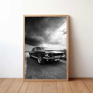 Vintage Mustang Poster, Ford Mustang Print, Classic Car Wall Art, Muscle Car Decor, Garage Wall Art, Retro Ford Mustang, STNG2