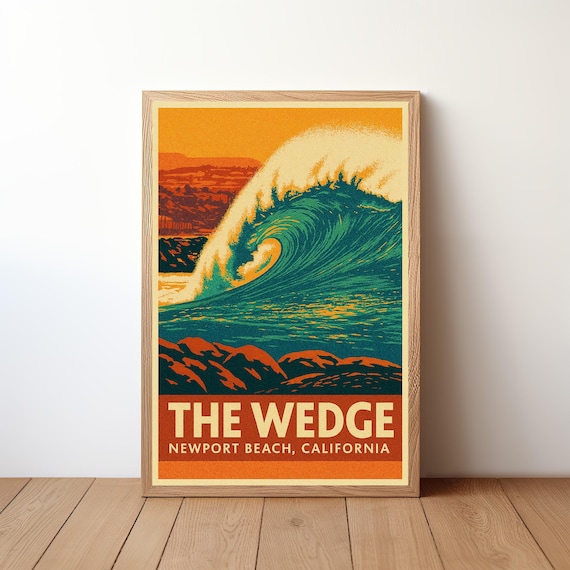The Wedge Surf Poster, Newport Beach Wall Art, Pop Art Wave Print