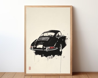 affiche vintage Porsche 356, impression Porsche, art mural voiture classique, décoration voiture de sport, art mural garage, portrait Porsche rétro, PRSH26