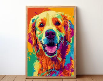 Golden Retriever Pop Art Dog Poster, Dog Wall Art, Gift for Dog Lovers, Humorous Pet Decor, Pop Art Dog Artwork, DOG13