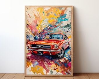 Vintage mustang Poster, Ford mustang Druck, Oldtimer Wandkunst, Muskel-Auto-Dekor, Garagenwandkunst, Retro Ford mustang, STNG6