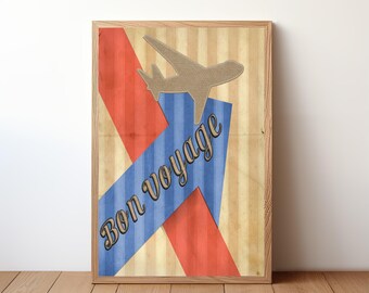 Bon Voyage, Vintage Travel Wall Art, Retro Travel Poster, Traveler Wall Decor, Travel Gift, Travel Art
