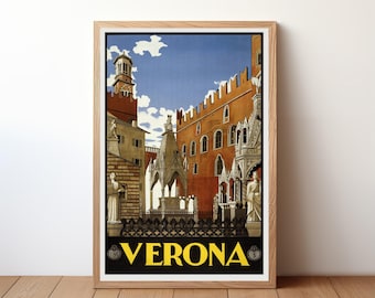 Impresión retro de viajes de Verona, Italia, arte de pared de viajes vintage, póster de viajes retro